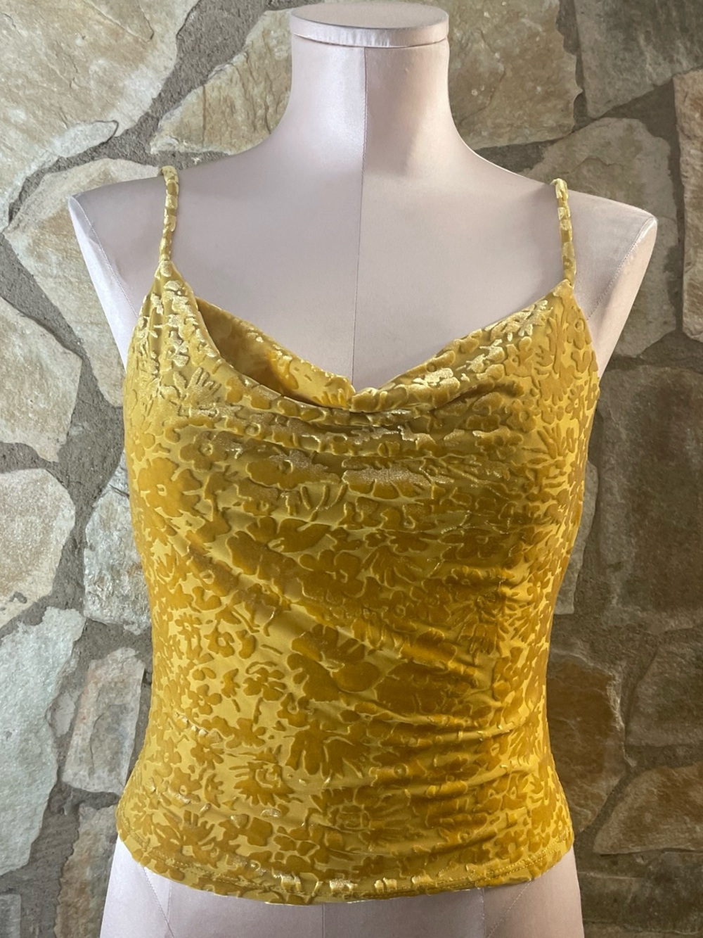 Urban Outfitters Mustard Yellow Floral Burnout Velvet Cami Top Size S